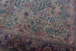 Close-up detail of 1930s Kerman rug from Iran / Persia showing Wool weave