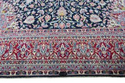 Full view of 2000s Kerman rug from Iran / Persia, 430 × 300 cm in Blue tones