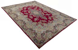Close-up detail of 2000s Kerman rug from Iran / Persia showing Wool weave
