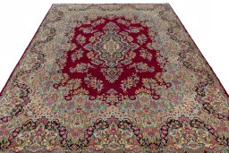 Surface texture of 2000s Kerman rug with natural Wool and intricate pattern