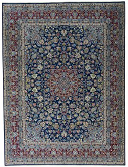 Full view of 2000s Kerman rug from Iran / Persia, 392 × 295 cm in Blue tones