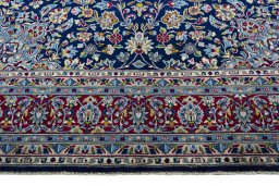 Full view of 2000s Kerman rug from Iran / Persia, 392 × 295 cm in Blue tones