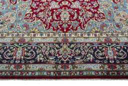 Full view of 2000s Kerman rug from Iran / Persia, 398 × 293 cm in Red tones