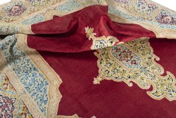 Surface texture of 2000s Kerman rug with natural Wool and intricate pattern