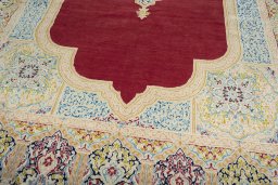 Close-up detail of 2000s Kerman rug from Iran / Persia showing Wool weave