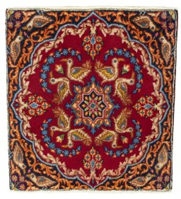 Full view of 2000s Kerman rug from Iran / Persia, 60 × 55 cm in Red tones
