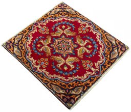 Close-up detail of 2000s Kerman rug from Iran / Persia showing Wool weave