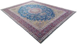 Close-up detail of New Kerman rug from Iran / Persia showing Wool weave