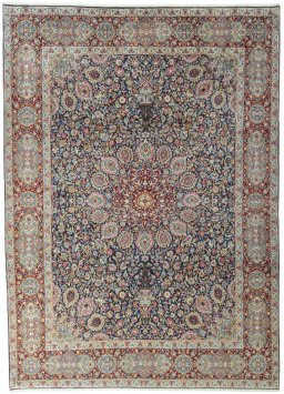 Full view of 2000s Kerman rug from Iran / Persia, 416 × 300 cm in Blue tones