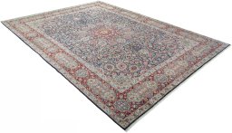 Close-up detail of 2000s Kerman rug from Iran / Persia showing Wool weave