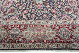 Full view of 2000s Kerman rug from Iran / Persia, 416 × 300 cm in Blue tones