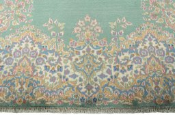 Full view of 2000s Kerman rug from Iran / Persia, 370 × 270 cm in Green tones