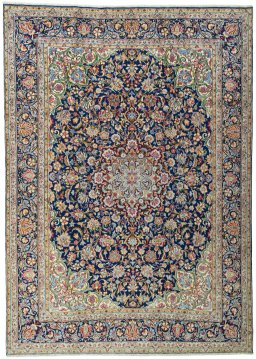 Full view of 2000s Kerman rug from Iran / Persia, 367 × 262 cm in Blue tones