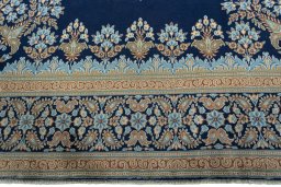 Full view of 2000s Kerman rug from Iran / Persia, 390 × 297 cm in Blue tones