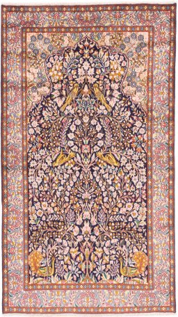 Full view of 1980s Kerman rug from Iran / Persia, 210 × 115 cm in Dark blue tones