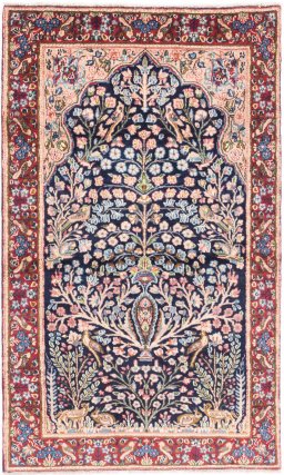 Full view of 1970s Kerman rug from Iran / Persia, 154 × 90 cm in Dark blue tones