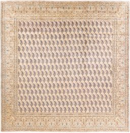 Full view of 1980s Kerman rug from Iran / Persia, 300 × 300 cm in Cream tones