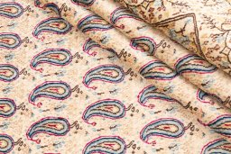 Corner detail of 1980s Kerman rug showing border pattern and Wool pile