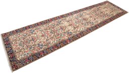 Close-up detail of 2000s Kerman rug from Iran / Persia showing Wool weave