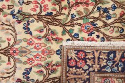 Close-up detail of 2000s Kerman rug from Iran / Persia showing Wool weave