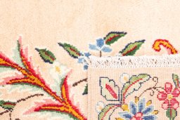 Close-up detail of 2005s Kerman rug from Iran / Persia showing Wool weave