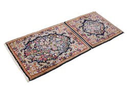 Close-up detail of 1990s Kerman rug from Iran / Persia showing Wool weave