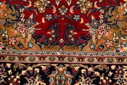 Close-up detail of New Kerman rug from Iran / Persia showing Wool weave