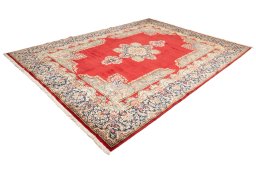 Corner detail of 1990s Kerman rug showing border pattern and Wool pile