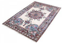 Close-up detail of 1950s Mashad rug from Iran / Persia showing Wool weave