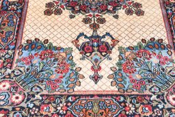 Close-up detail of 1950s Mashad rug from Iran / Persia showing Wool weave