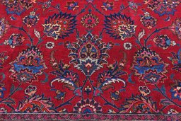 Close-up detail of 1950s Mashad rug from Iran / Persia showing Wool weave