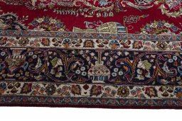 Close-up detail of 1970s Mashad rug from Iran / Persia showing Wool weave