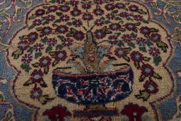 Close-up detail of 1970s Mashad rug from Iran / Persia showing Wool weave