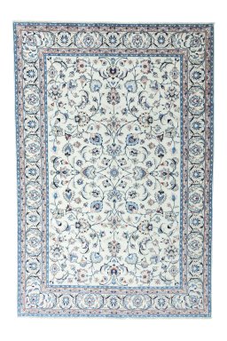 Full view of New Mashad rug from Iran / Persia, 291 × 196 cm in Beige tones