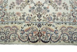 Full view of New Mashad rug from Iran / Persia, 300 × 195 cm in Beige tones