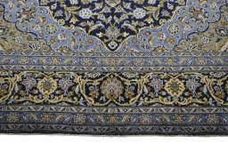 Full view of 2000s Mashad rug from Iran / Persia, 385 × 295 cm in Blue tones