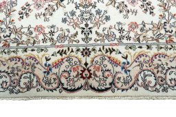 Full view of New Mashad rug from Iran / Persia, 285 × 195 cm in Beige tones