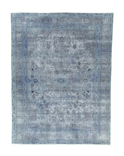 Full view of 1950s Mashad rug from Iran / Persia, 374 × 282 cm in Blue tones