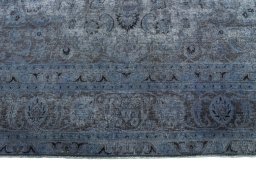 Full view of 1950s Mashad rug from Iran / Persia, 374 × 282 cm in Blue tones