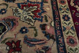 Corner detail of 1970s Mashad rug showing border pattern and Wool pile