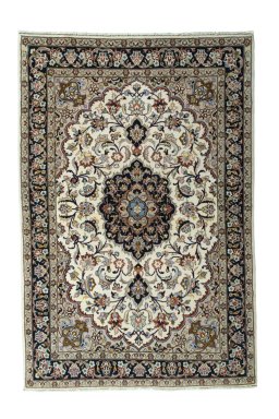 Full view of 2000s Mashad rug from Iran / Persia, 207 × 140 cm in Beige tones