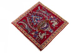 Corner detail of 2000s Mashad rug showing border pattern and Wool pile