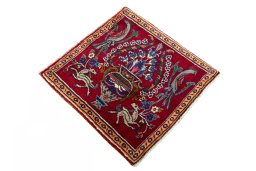 Close-up detail of 2000s Mashad rug from Iran / Persia showing Wool weave