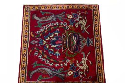 Surface texture of 2000s Mashad rug with natural Wool and intricate pattern