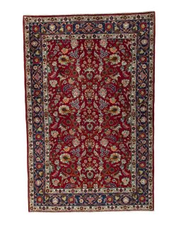 Full view of 2000s Mashad rug from Iran / Persia, 213 × 139 cm in Red tones