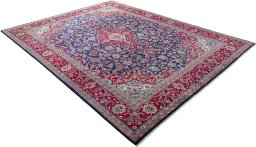 Close-up detail of 2000s Mashad rug from Iran / Persia showing Wool weave