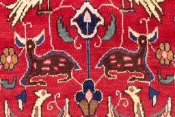 Close-up detail of 1990s Mashad rug from Iran / Persia showing Wool weave
