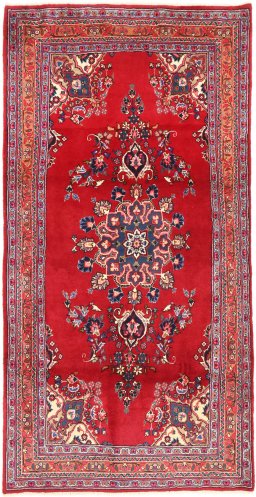 Full view of 2000s Mashad rug from Iran / Persia, 235 × 115 cm in Red tones