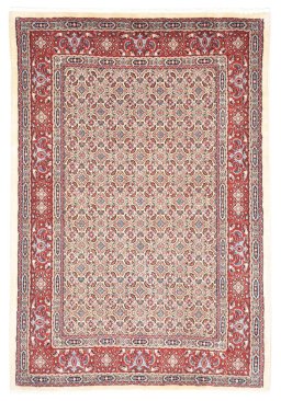 Full view of New Moud rug from Iran / Persia, 146 × 101 cm in Beige tones