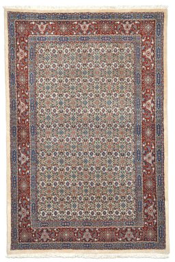Full view of New Moud rug from Iran / Persia, 147 × 99 cm in Beige tones